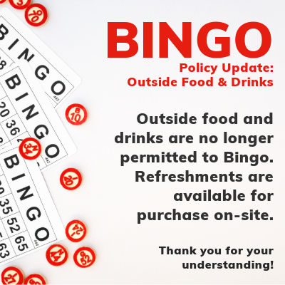 bingo food policy - no outside food or drink